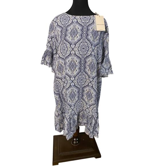 Vanessa Alexandra Linen Dress Blue White Ruffle Hem Fall Layering Large Italy - Picture 1 of 8